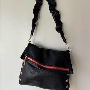 Hammitt Black Leather Shoulder Bag with Red Zipper